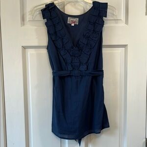 Yoana Baraschi Navy Bow Detailing Waist Tie Sleeveless Blouse - Size 4